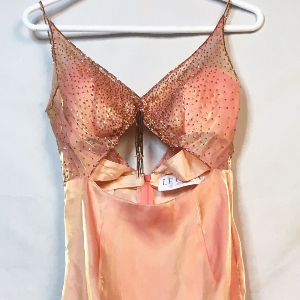 Coral Beaded Detail Cut Out Formal Dress Size 12